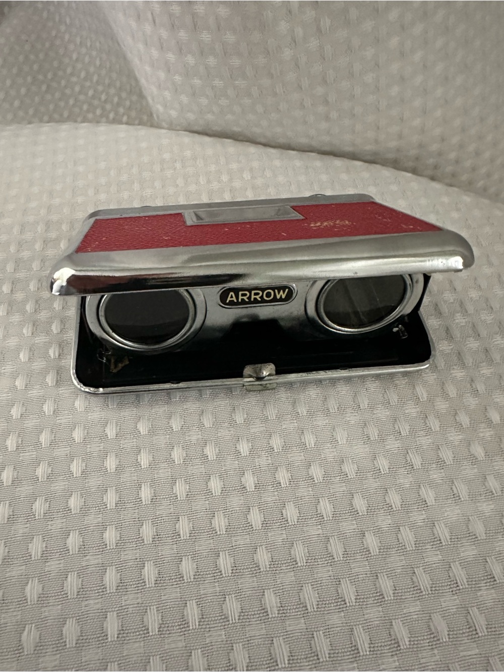 Arrow Red and Silver Folding Opera Glasses Vintage